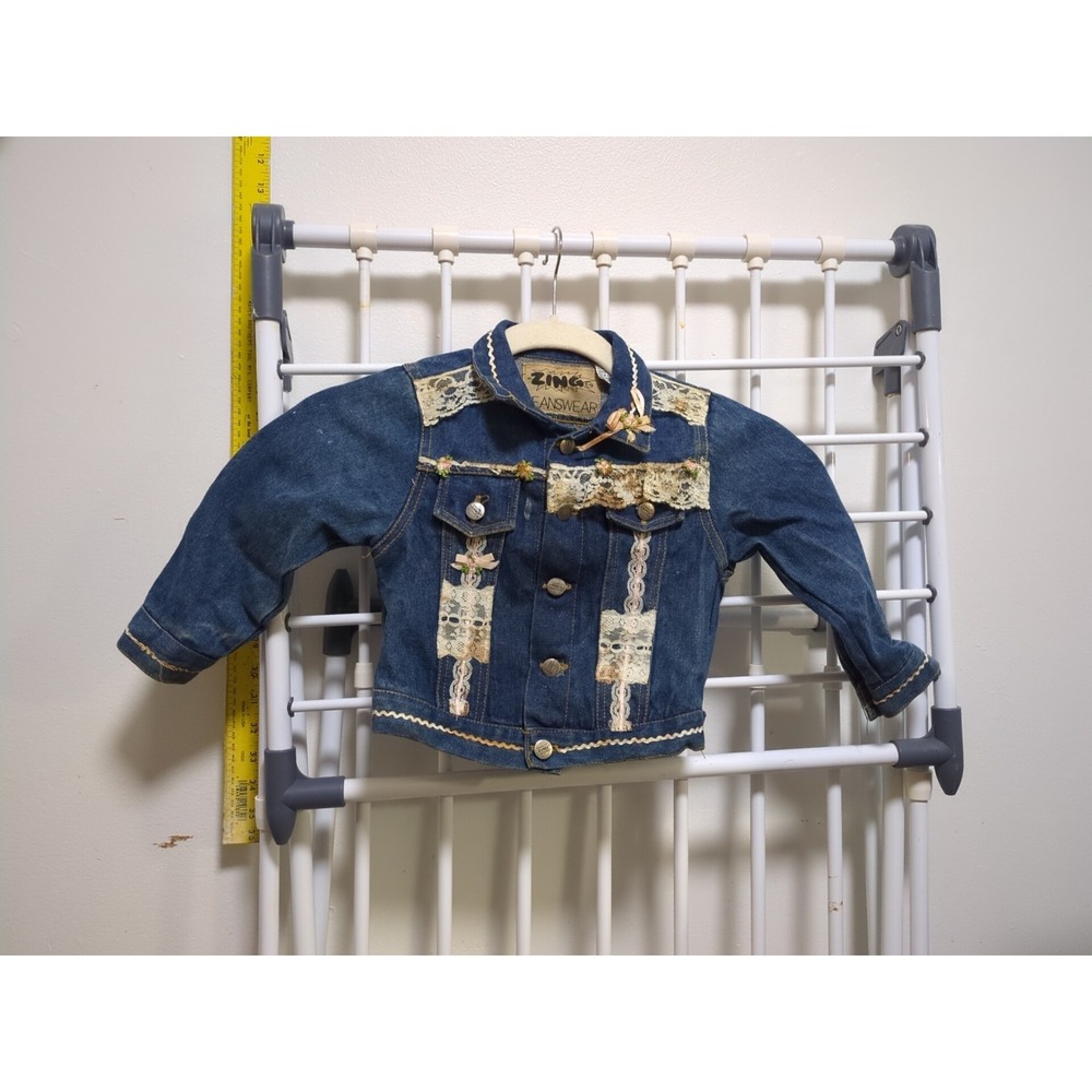 Zing Jeanswear Girls Embroidered Lace Studded Demin Jean Jacket Size 3t